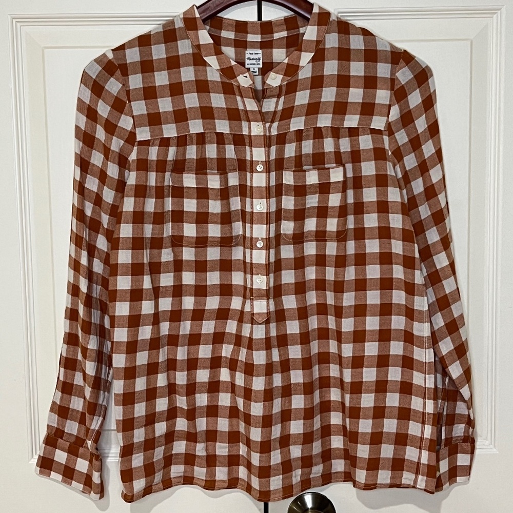 Madewell Deep Yellow Gingham Long Sleeve Button Up Blouse X-Small